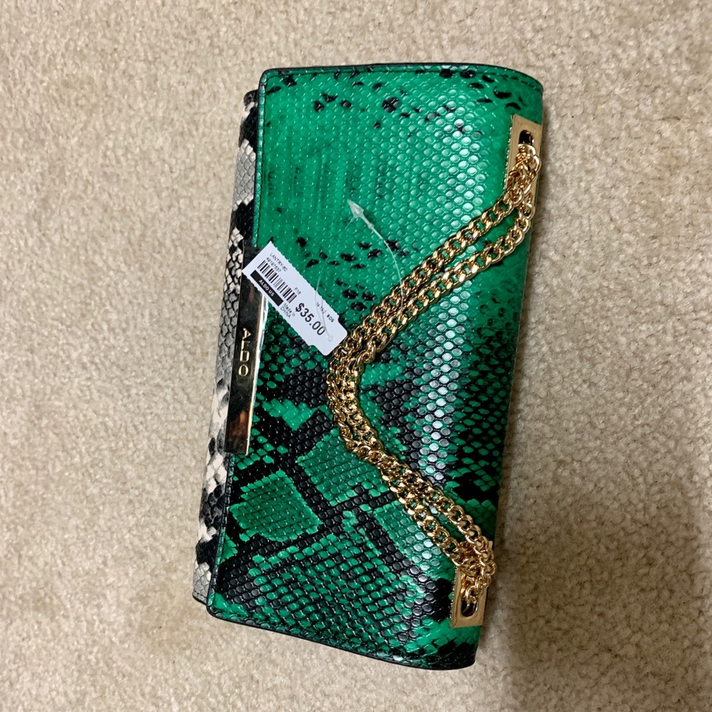 Aldo NWT clutch Green/ Snake pattern